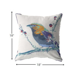 18” Blue White Robin Zippered Suede Throw Pillow