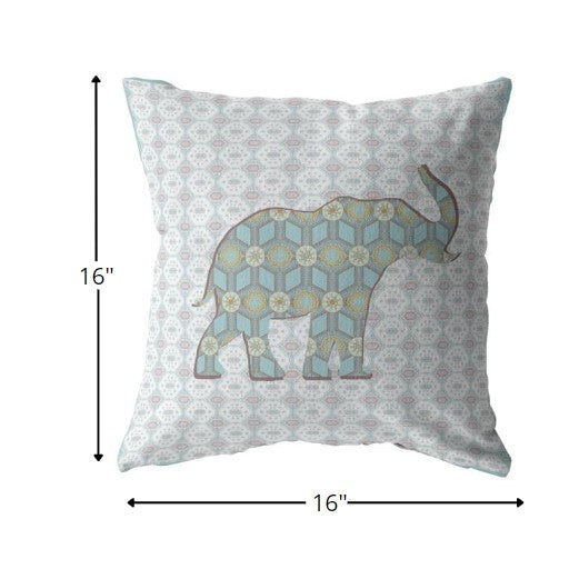 16" Blue Elephant Zip Suede Throw Pillow