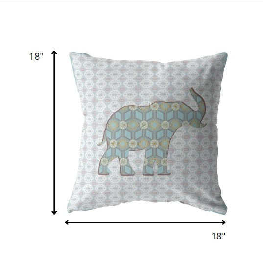 18" Blue Elephant Zip Suede Throw Pillow