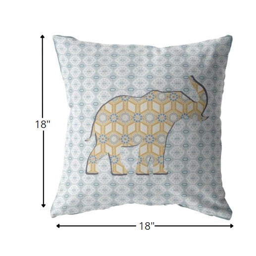 18" Blue Yellow Elephant Zip Suede Throw Pillow