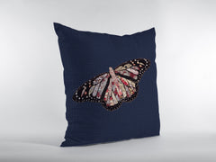 16" Denim Blue Butterfly Zippered Suede Throw Pillow