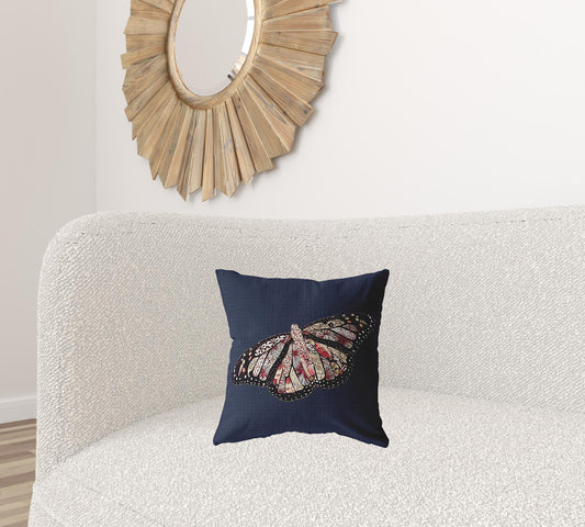 16" Denim Blue Butterfly Zippered Suede Throw Pillow