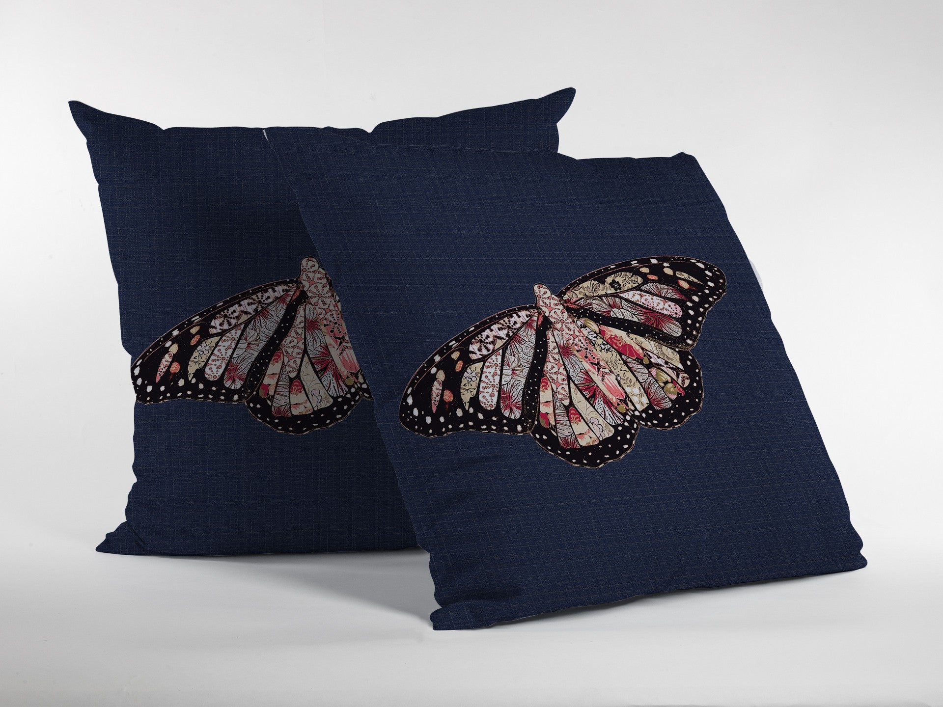 18" Denim Blue Butterfly Zippered Suede Throw Pillow