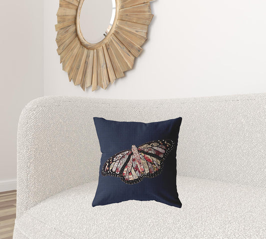 18" Denim Blue Butterfly Zippered Suede Throw Pillow