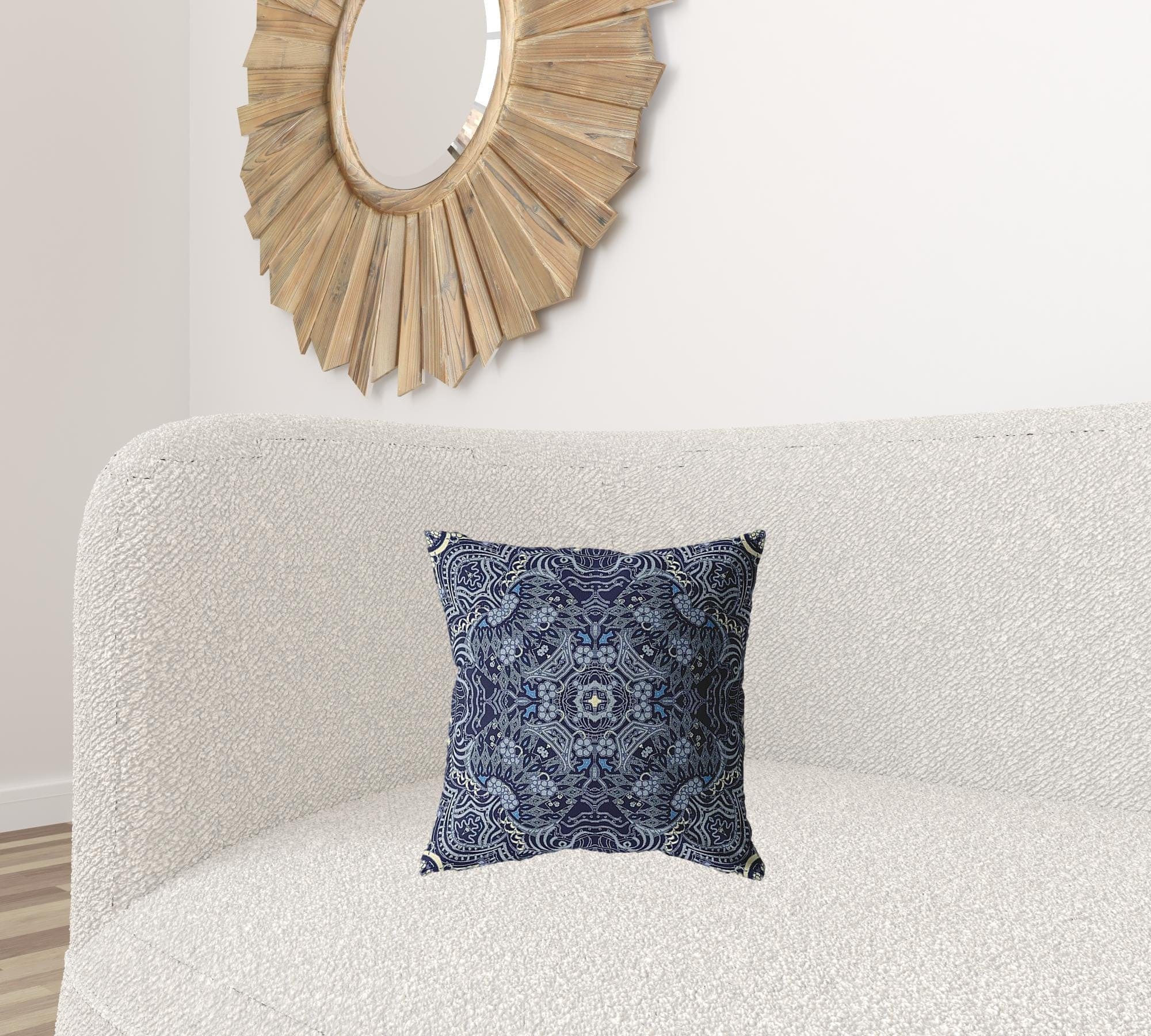 16” Indigo Boho Ornate Zippered Suede Throw Pillow - Homeroots