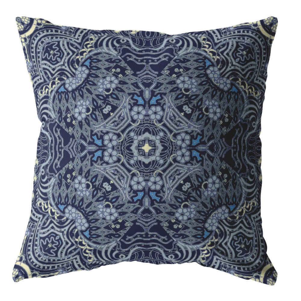 18” Indigo Boho Ornate Zippered Suede Throw Pillow