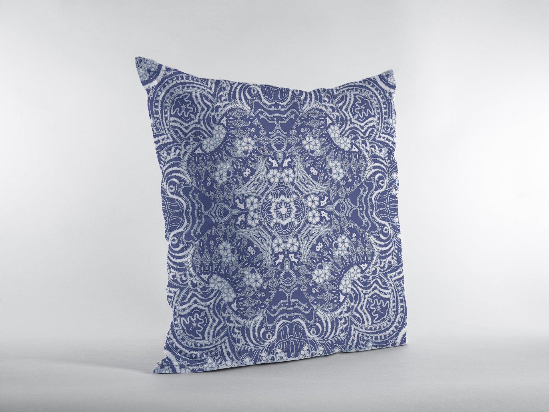 16” Indigo White Boho Ornate Zippered Suede Throw Pillow - Homeroots