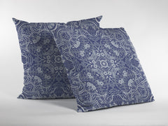 16” Indigo White Boho Ornate Zippered Suede Throw Pillow - Homeroots