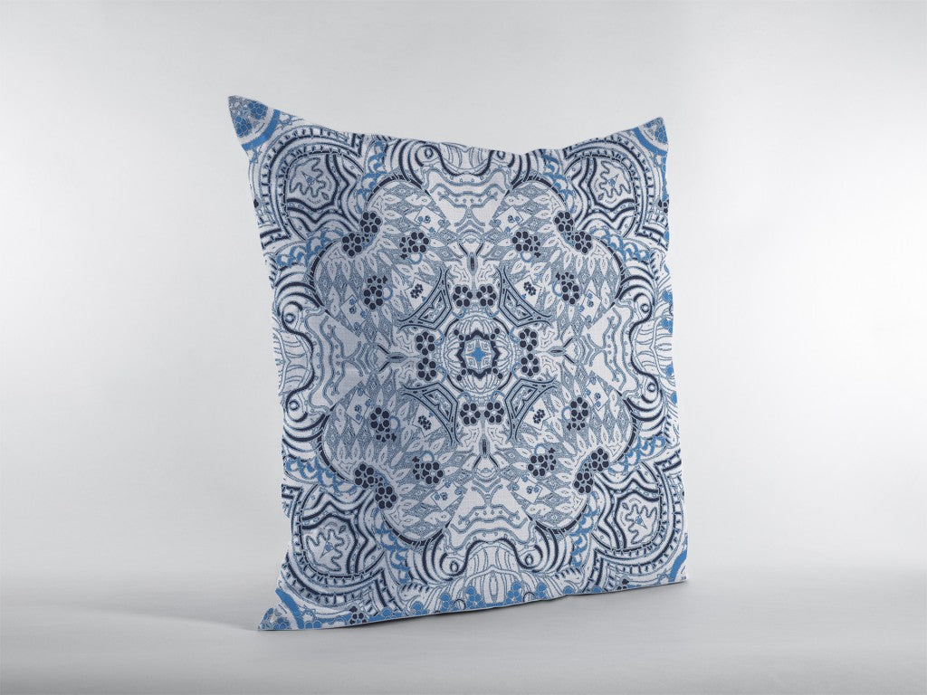 16” Light Blue Boho Ornate Zippered Suede Throw Pillow