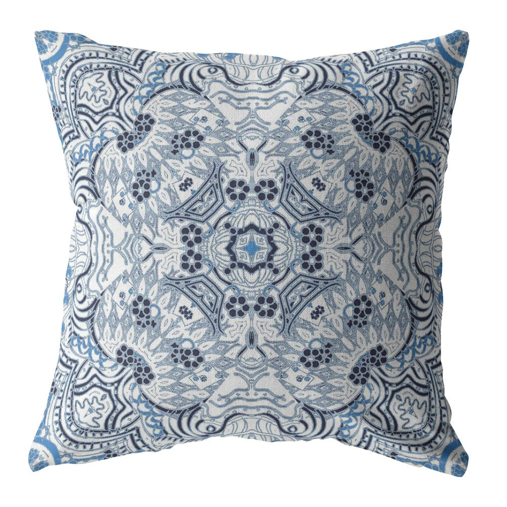 18” Light Blue Boho Ornate Zippered Suede Throw Pillow - Homeroots