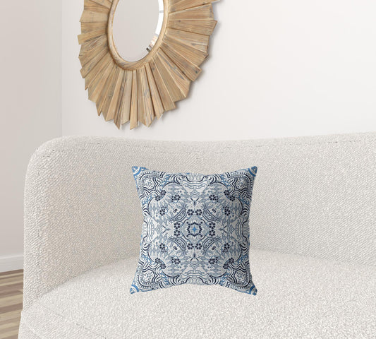 18” Light Blue Boho Ornate Zippered Suede Throw Pillow - Homeroots