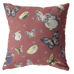 16" Copper Rose Butterflies Zippered Suede Throw Pillow - Homeroots