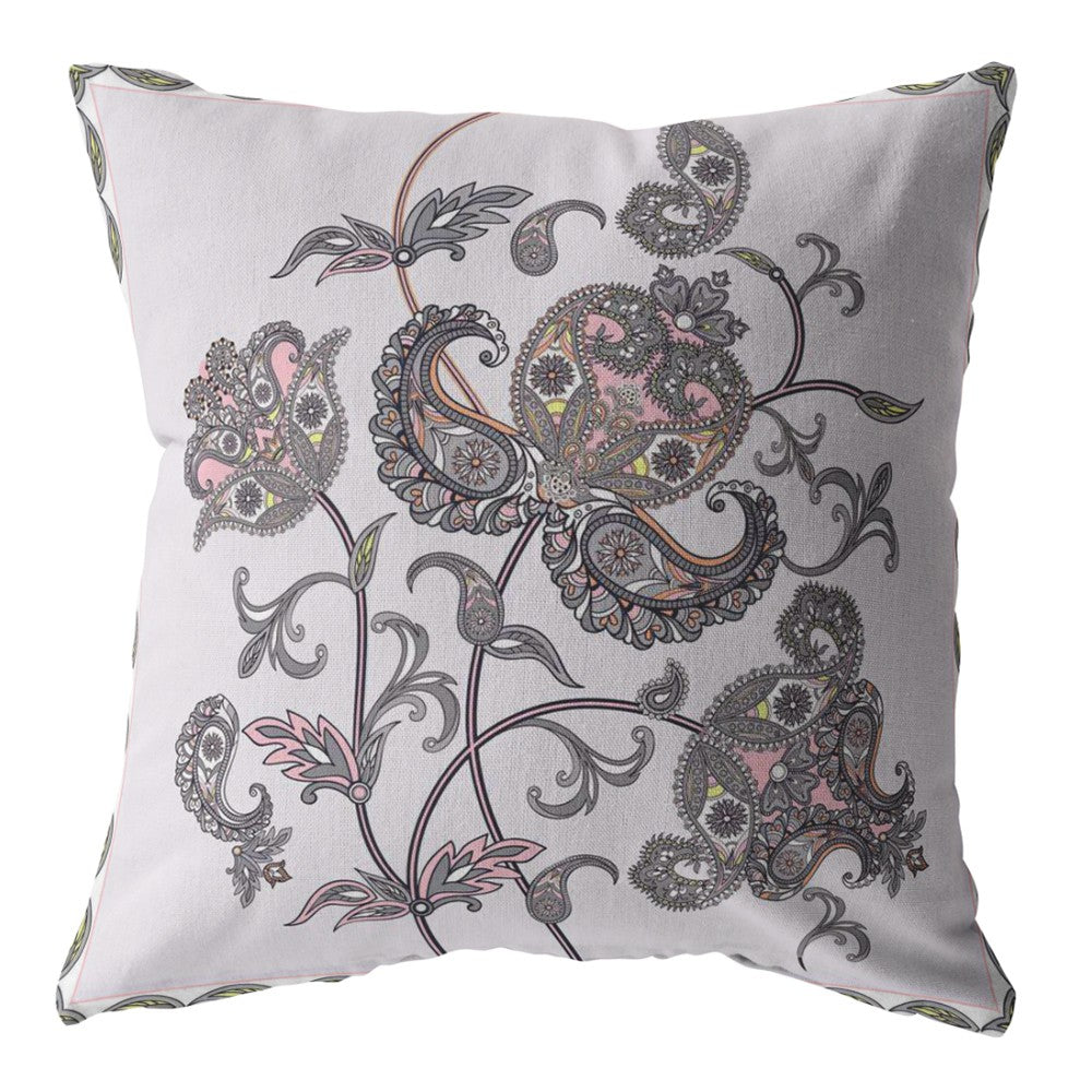 16” Gray White Wildflower Zippered Suede Throw Pillow - Homeroots