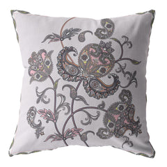 16” Gray White Wildflower Zippered Suede Throw Pillow