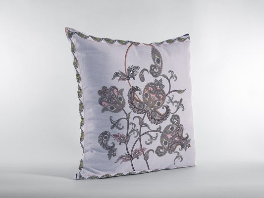 18” Gray White Wildflower Zippered Suede Throw Pillow - Homeroots