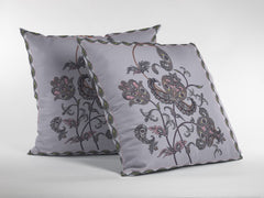 18” Gray White Wildflower Zippered Suede Throw Pillow