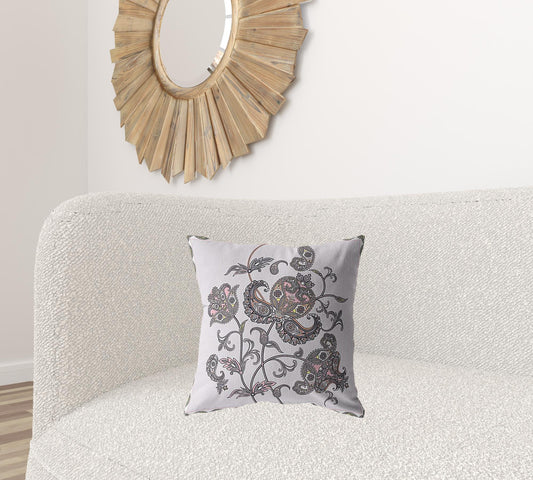 18” Gray White Wildflower Zippered Suede Throw Pillow - Homeroots