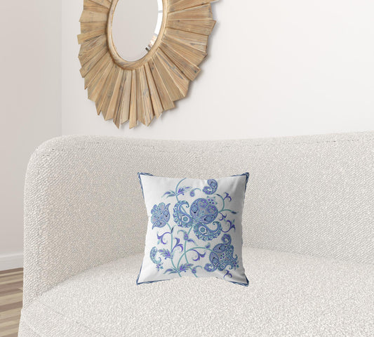 16” Blue White Wildflower Zippered Suede Throw Pillow - Homeroots