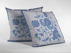 18” Blue White Wildflower Zippered Suede Throw Pillow - Homeroots