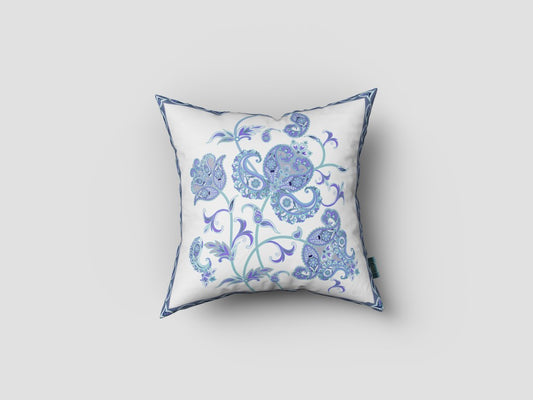 18” Blue White Wildflower Zippered Suede Throw Pillow