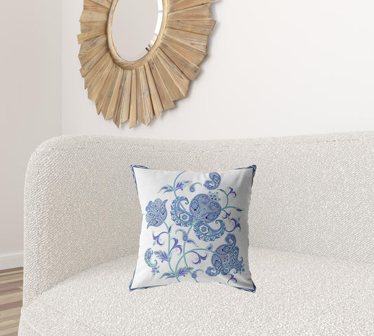 18” Blue White Wildflower Zippered Suede Throw Pillow - Homeroots