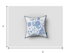 18” Blue White Wildflower Zippered Suede Throw Pillow - Homeroots