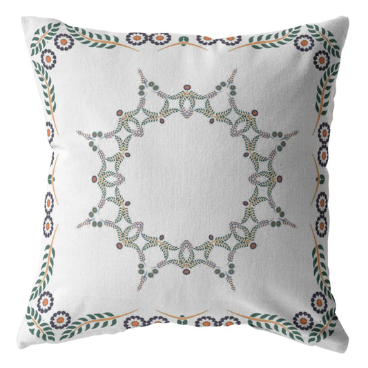 16"x16" White Zippered Suede Floral Throw Pillow - Homeroots