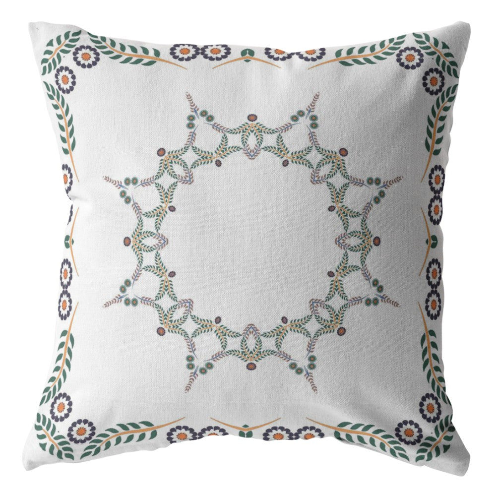 18"x18" White Zippered Suede Floral Throw Pillow