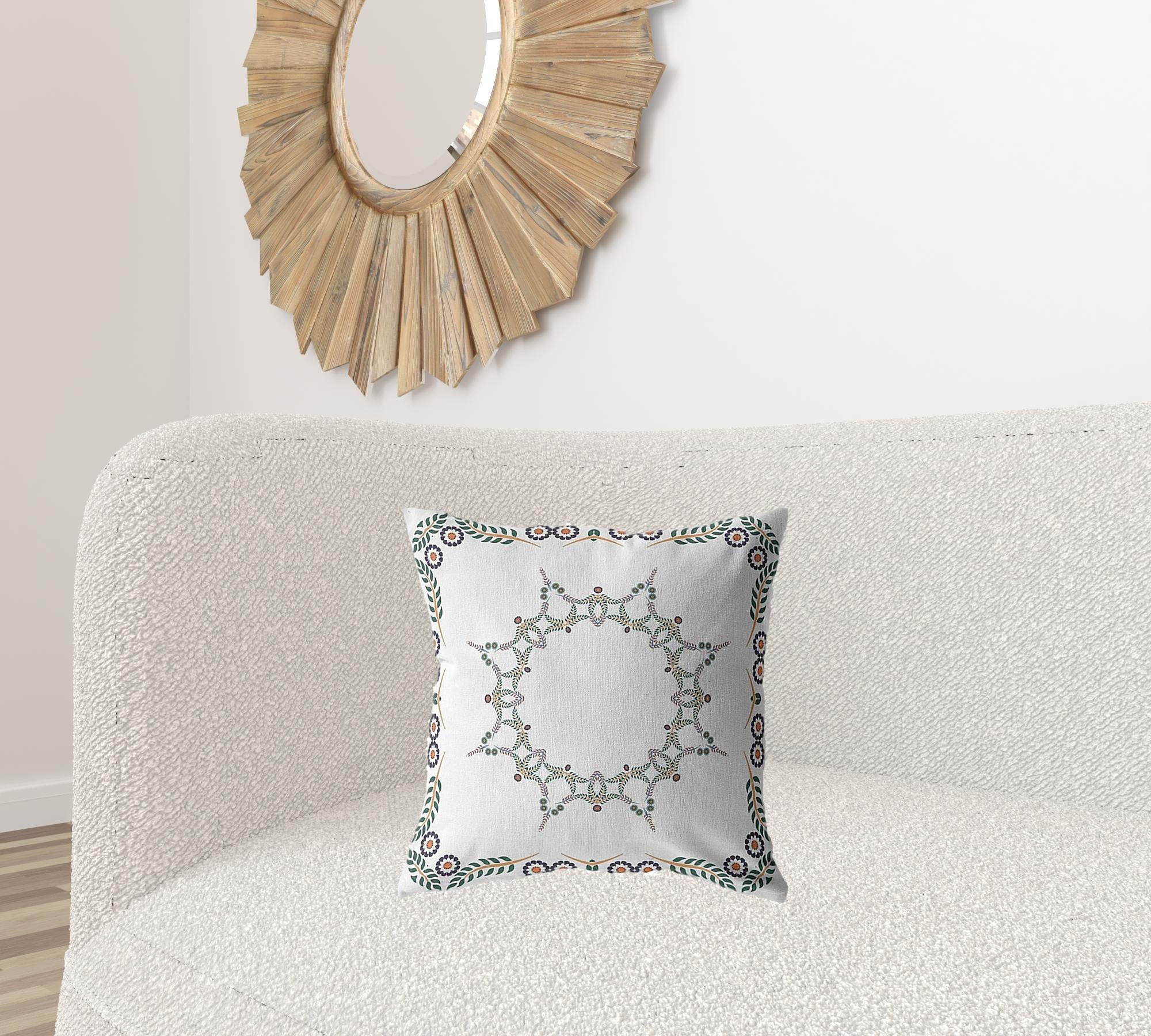 18"x18" White Zippered Suede Floral Throw Pillow