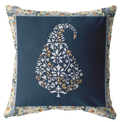 16” Orange Navy Paisley Suede Zippered Throw Pillow