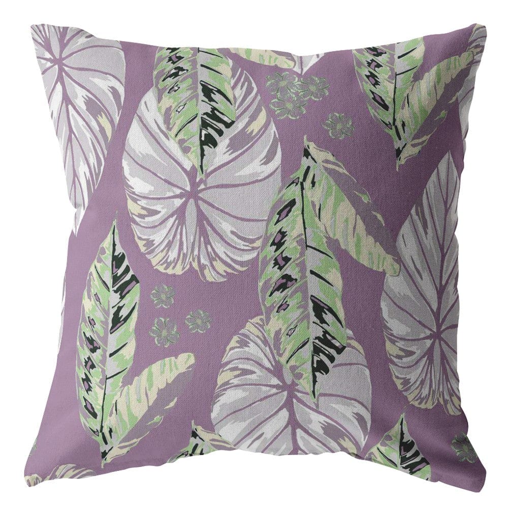 16” White Purple Tropical Leaf Zippered Suede Throw Pillow - Homeroots