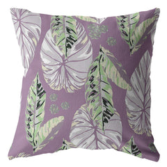 18” White Purple Tropical Leaf Zippered Suede Throw Pillow - Homeroots