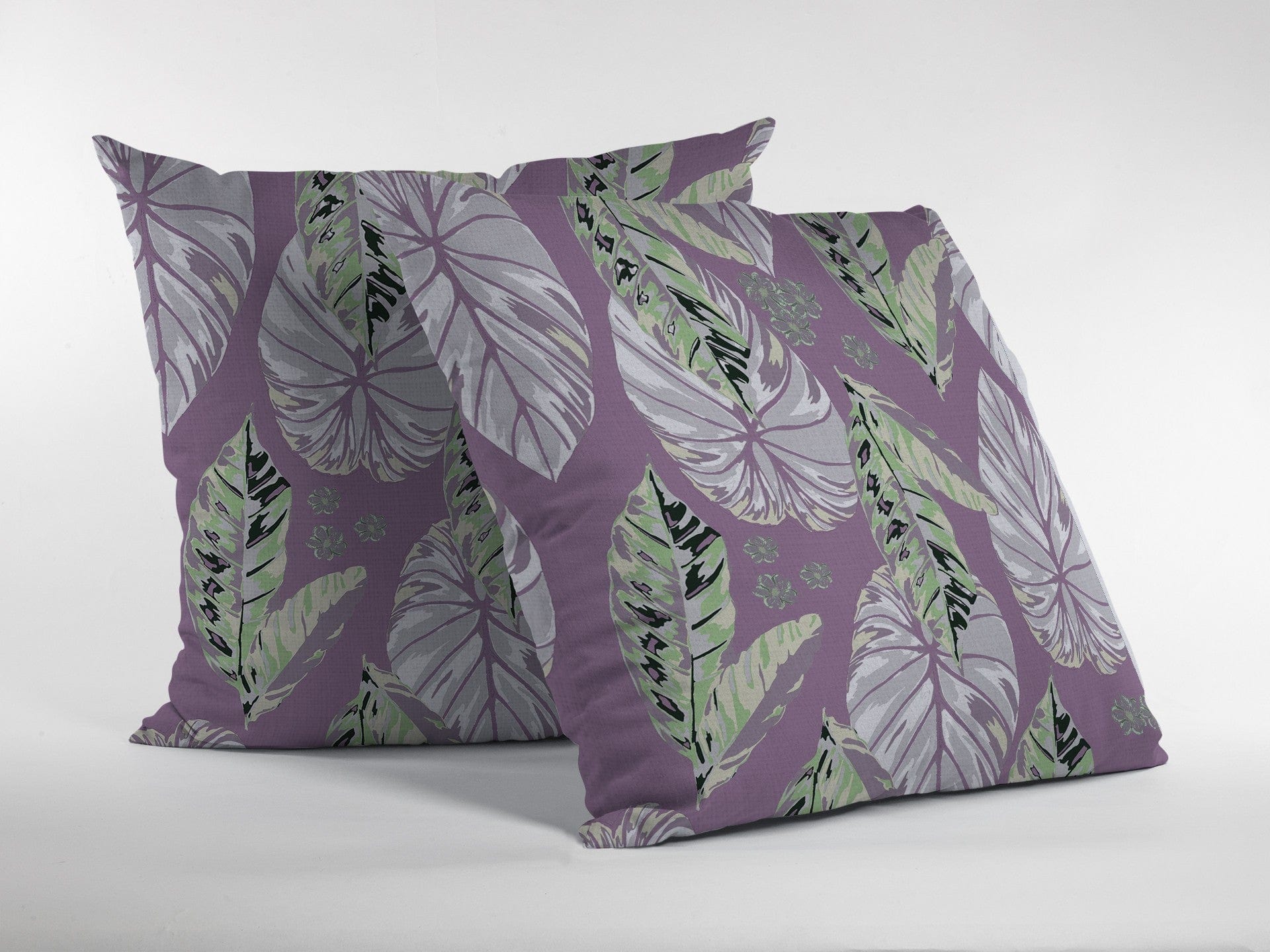 18” White Purple Tropical Leaf Zippered Suede Throw Pillow - Homeroots