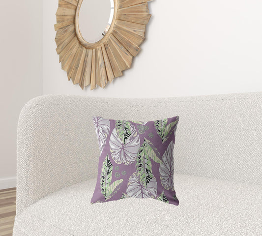 18” White Purple Tropical Leaf Zippered Suede Throw Pillow - Homeroots