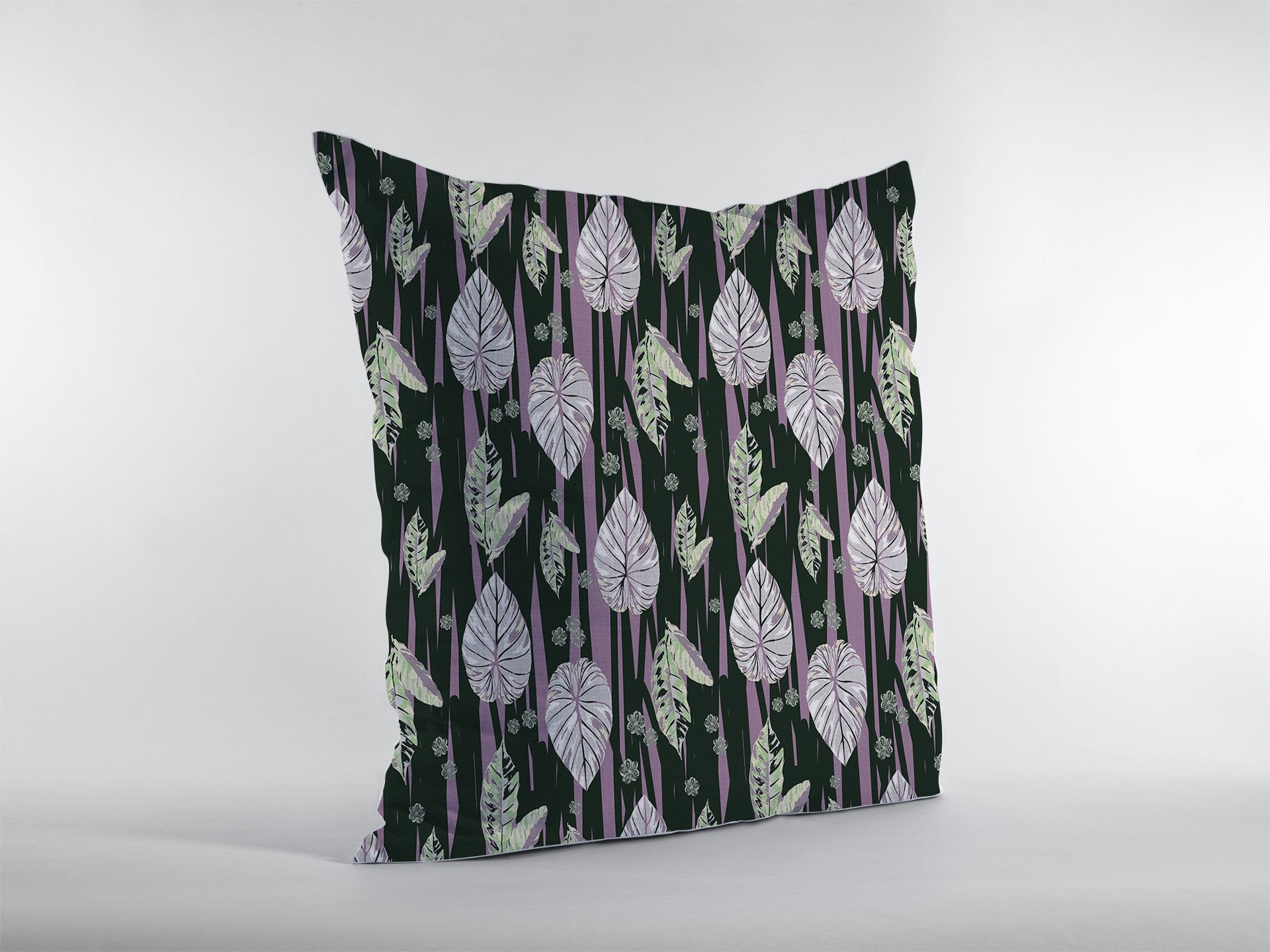 16” Black Purple Fall Leaves Zippered Suede Throw Pillow