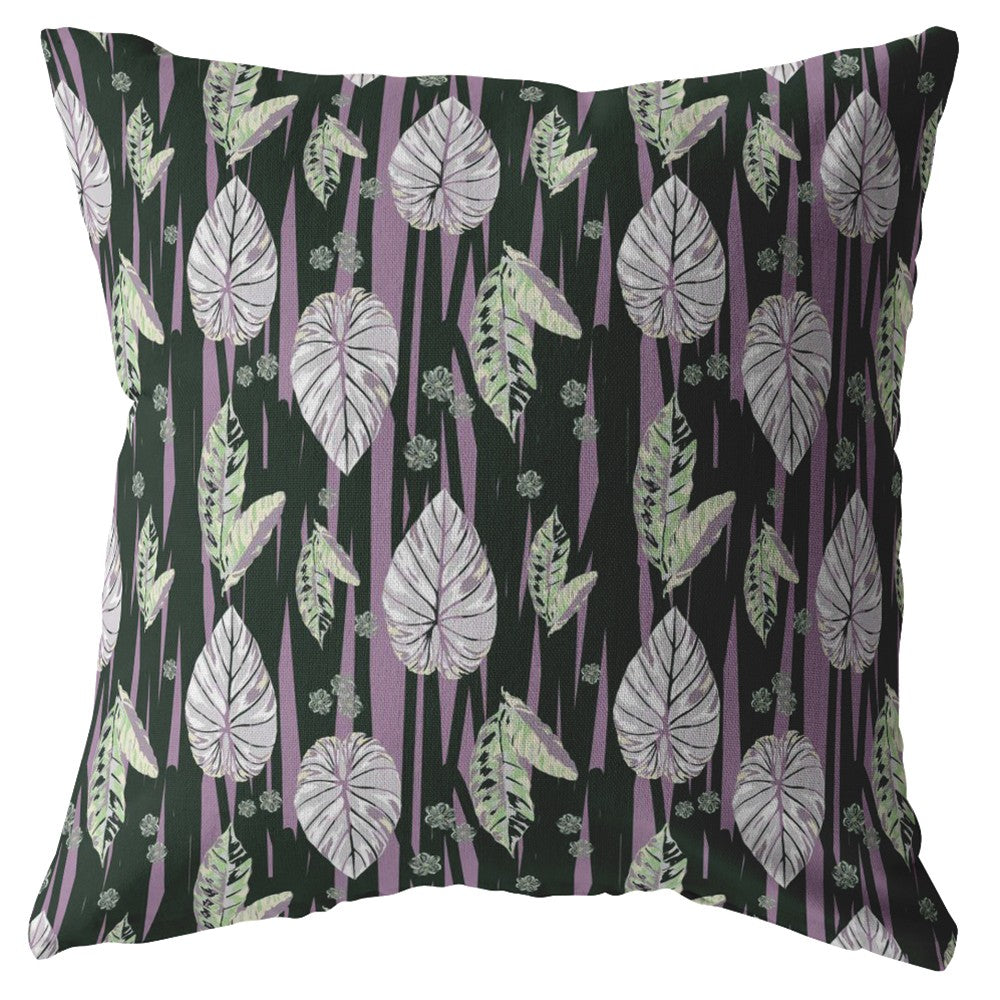 18” Black Purple Fall Leaves Zippered Suede Throw Pillow - Homeroots