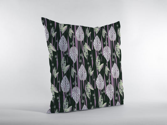 18” Black Purple Fall Leaves Zippered Suede Throw Pillow - Homeroots