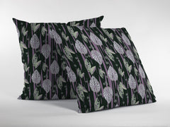 18” Black Purple Fall Leaves Zippered Suede Throw Pillow - Homeroots