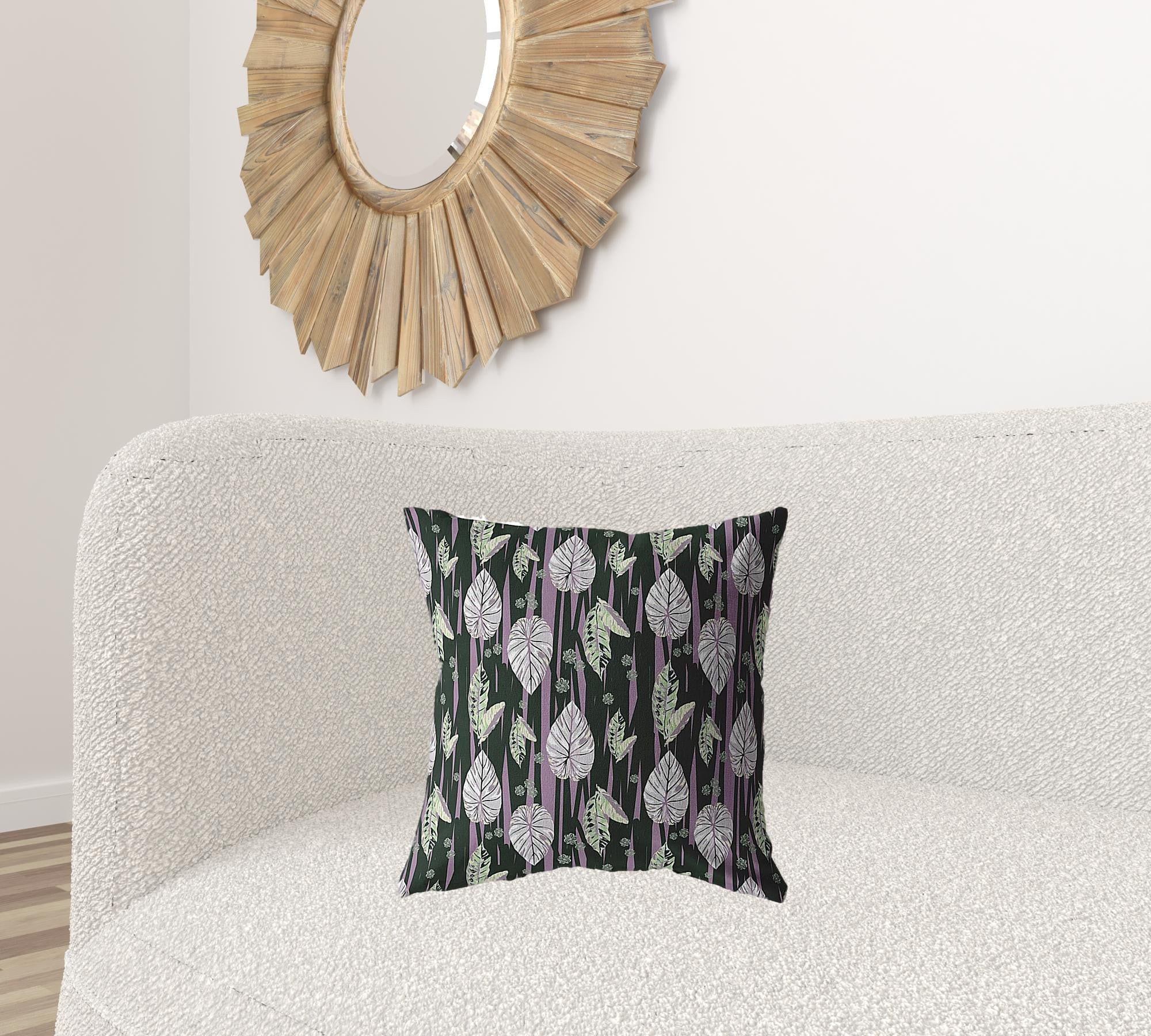 18” Black Purple Fall Leaves Zippered Suede Throw Pillow