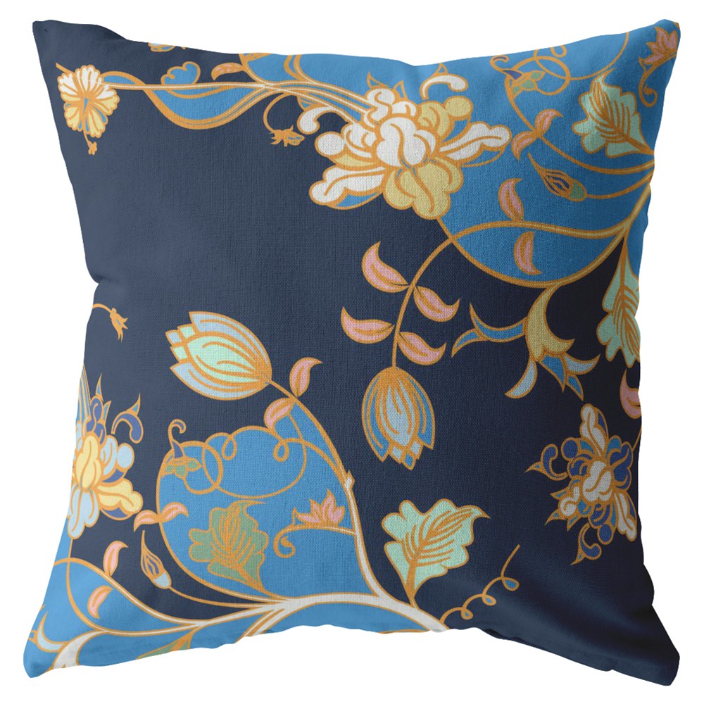 16" Navy Blue Garden Zippered Suede Throw Pillow