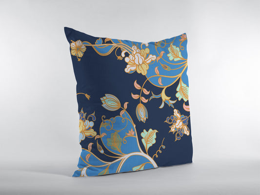 16" Navy Blue Garden Zippered Suede Throw Pillow - Homeroots