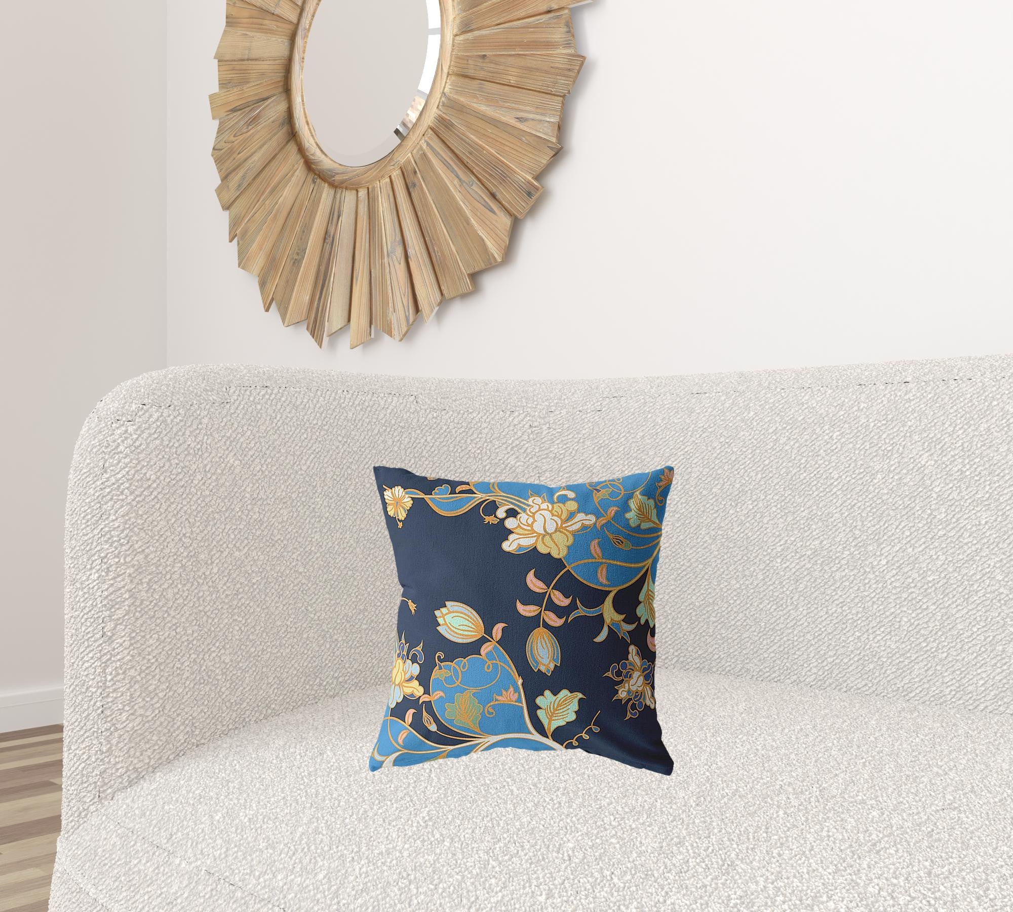 16" Navy Blue Garden Zippered Suede Throw Pillow