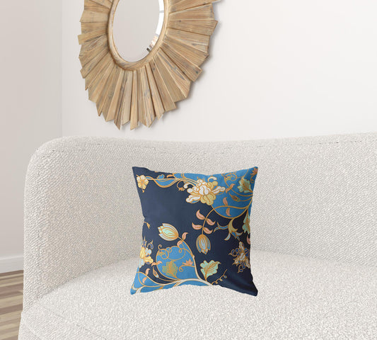 18" Navy Blue Garden Zippered Suede Throw Pillow - Homeroots