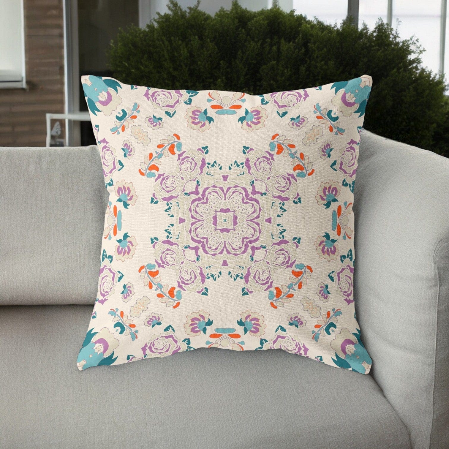 16” Purple Teal Wreath Indoor Outdoor Zippered Throw Pillow - Homeroots