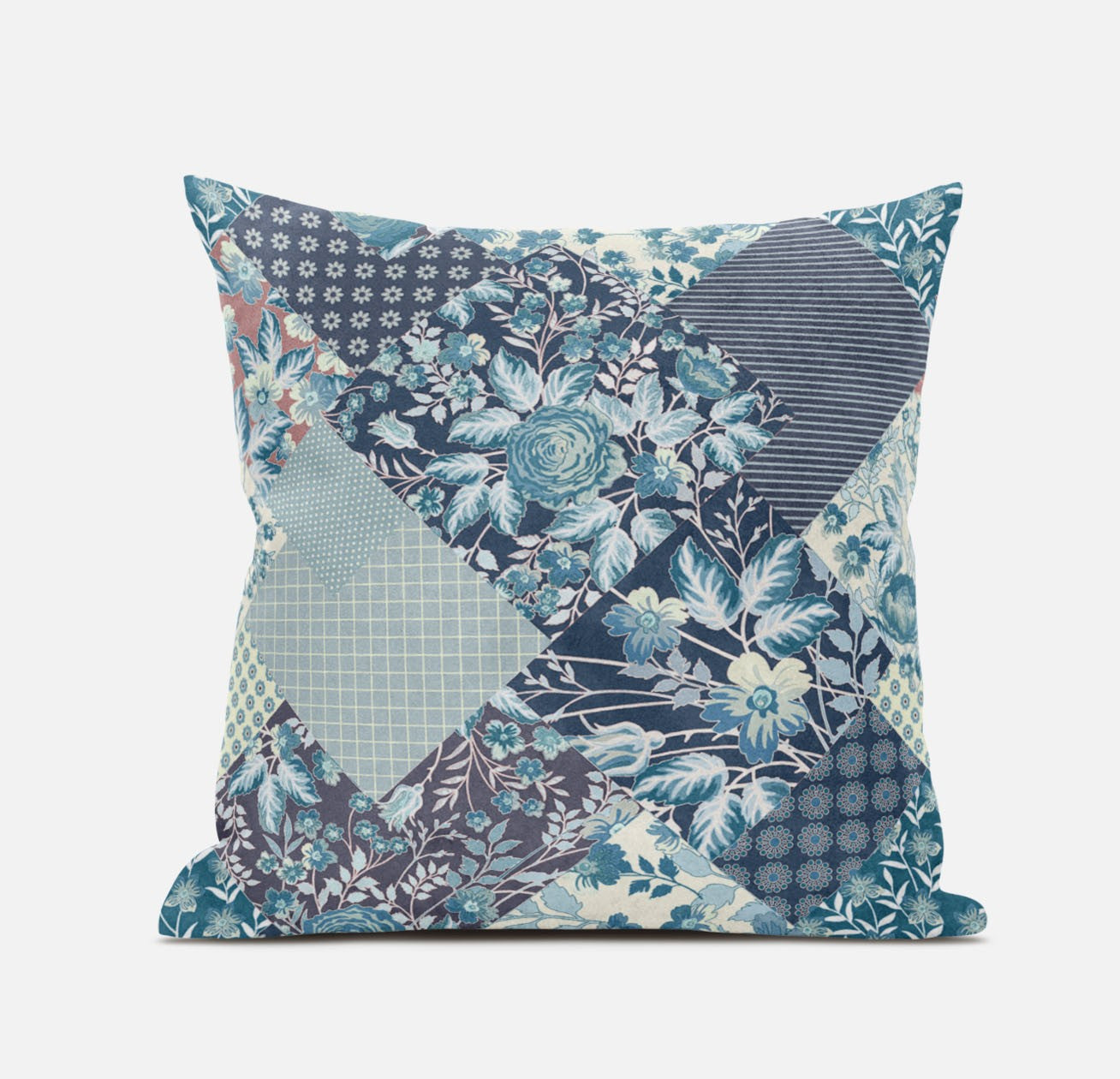 20" Blue White Floral Suede Throw Pillow