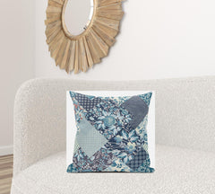 20" Blue White Floral Suede Throw Pillow