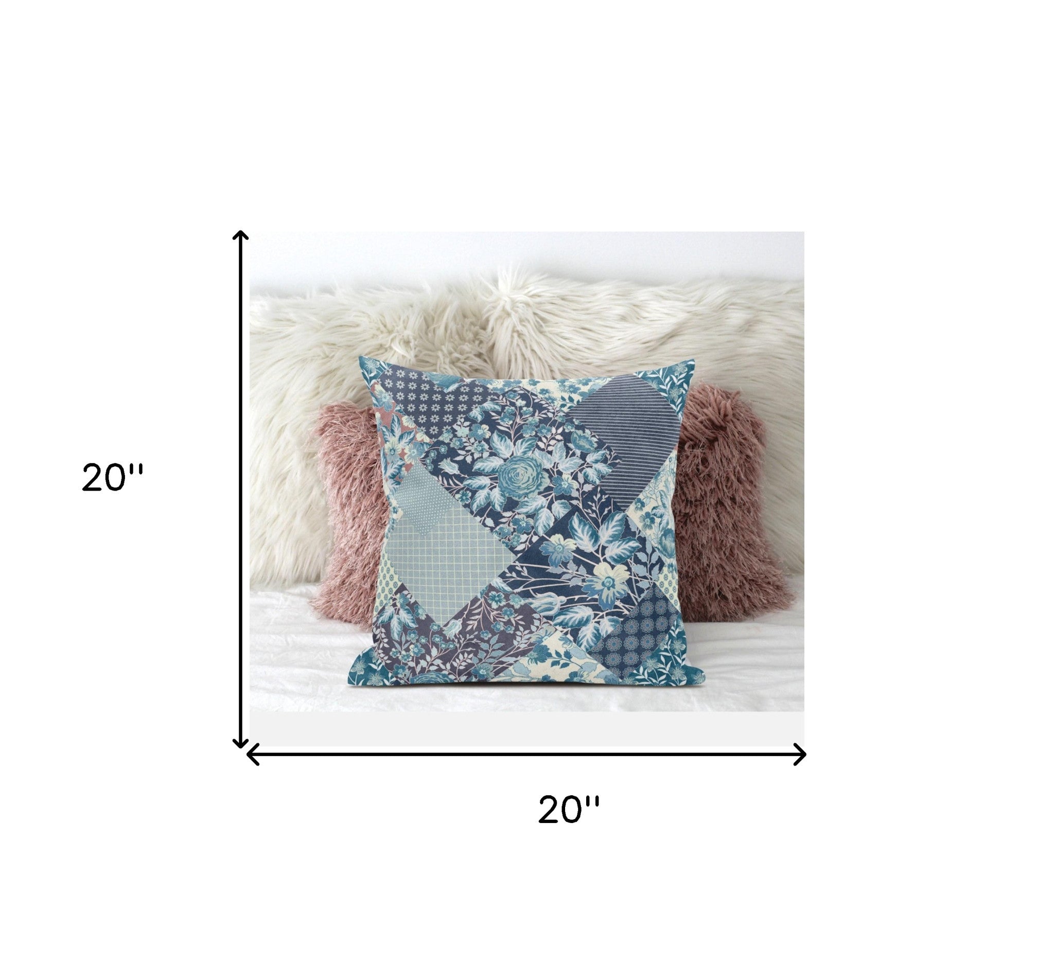 20" Blue White Floral Suede Throw Pillow