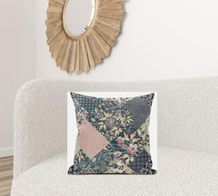 20" Green Peach Floral Suede Throw Pillow