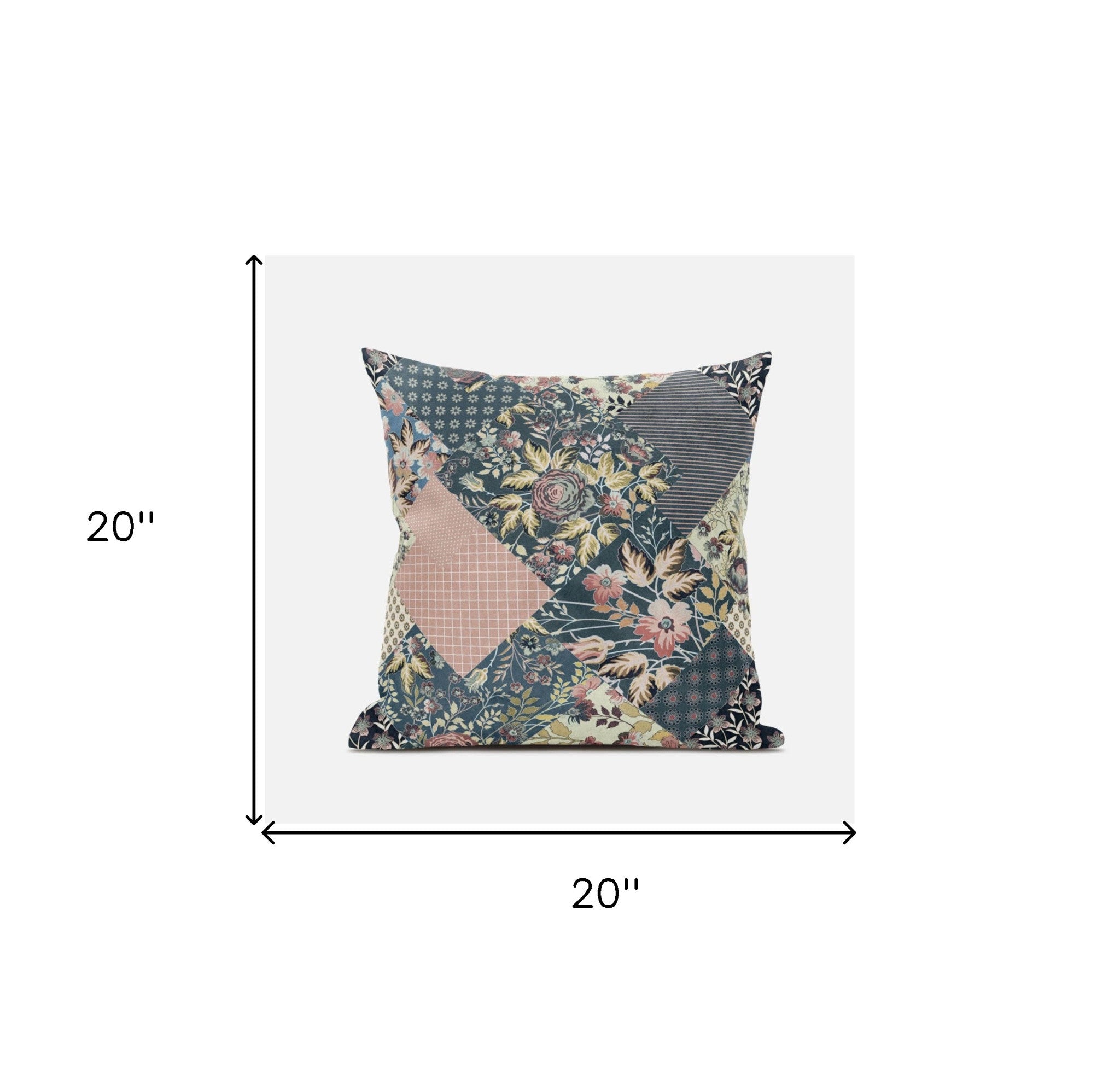 20" Green Peach Floral Suede Throw Pillow