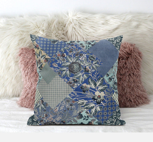 18" Blue Gray Floral Suede Throw Pillow - Homeroots